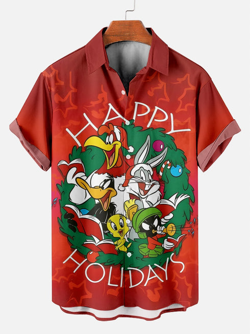 Men's Christmas Cartoon Funny Graphic Short Sleeve Hawaiian Shirt